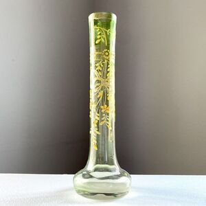 Antique Vase Karlesbad MOSER Bohemian Green Art Glass Hand Painted Enamel Gilt